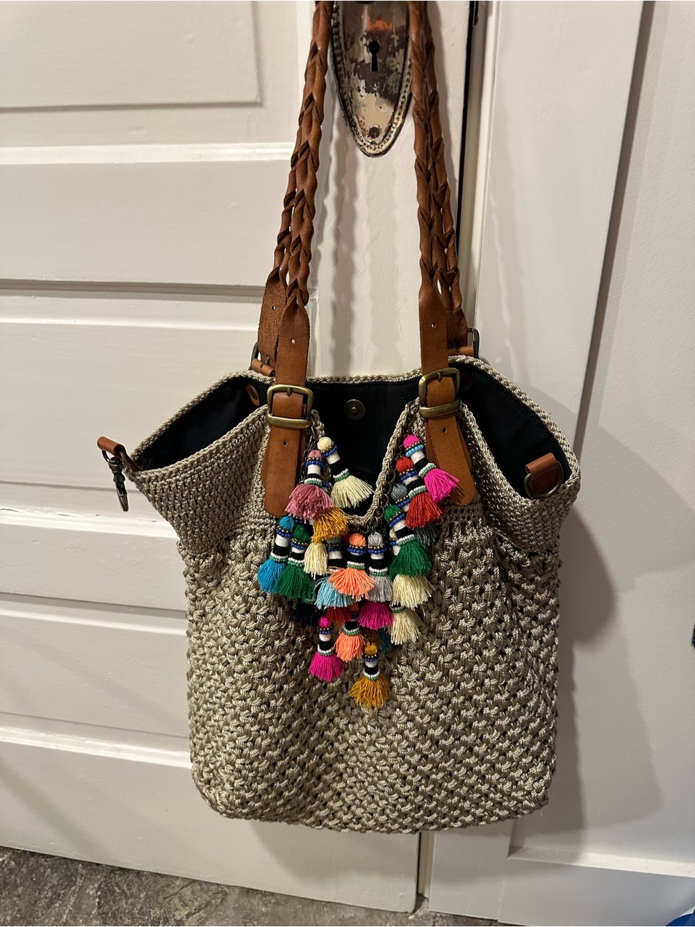 Elliot Mann Woven Tote with Colorful Tassels